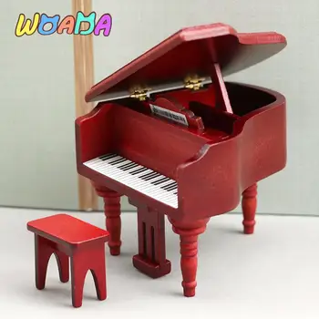 1 Takım 1:12 Evcilik Minyatür Piyano Sandalye Simülasyon Kuyruklu Piyano Modeli Oturma Odası Süs Dekor Oyuncak