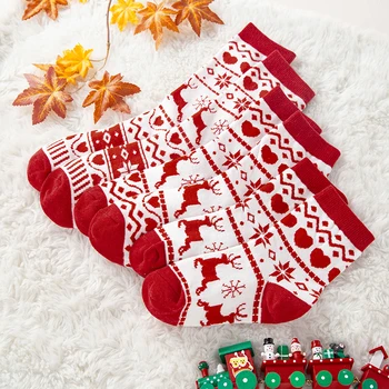 1 Çift Noel Pamuk Çorap Aile Açık Kahverengi Tavşan Yün Çorap Ebeveyn Çocuk ayak ısıtıcı Baskı Mutlu Yeni Yıl Hediye