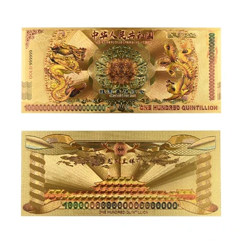 10 adet Yüz Quintillion Dolar Altın Folyo Banknot Çin Ejderha Para Değer Koleksiyonları