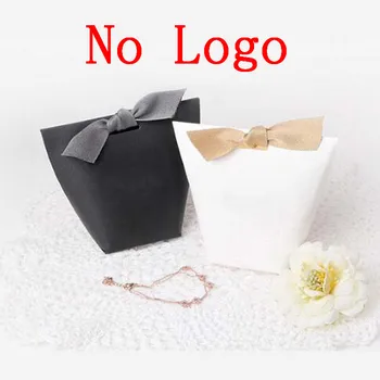 100/50/20 ADET Beyaz/Siyah Renk Boş/Logo ile Düğün Hediye Kutuları Kağıt kek Kutusu Bebek Duş İyilik Kutuları Şeker şeritli kutu