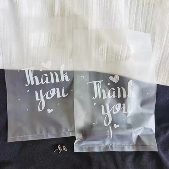 100 Adet Teşekkür Ederim Mevcut Çanta Kafes Küçük plastik torba Temizle Sevimli Mini saplı çanta Düğün Şeker paket ambalaj