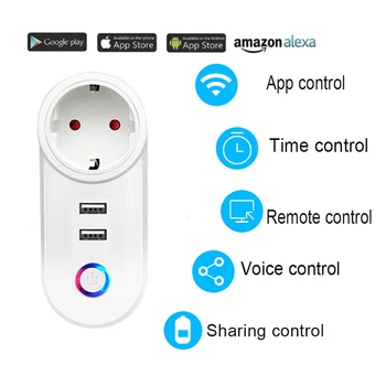 16A Wifi Akıllı Mobil Soket AB ABD İNGİLTERE İsrail Brezilya FR USB Şarj Zamanlama Fonksiyonu ile Alexa Google Asistan Ses kontrolü