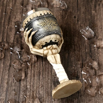 180ml Retro Boynuz Kafatası Reçine bira kupası Paslanmaz Çelik Kafatası Şövalye Cadılar Bayramı Kahve Fincanı Viking Çay Bardağı Seramik Tiki Kupa