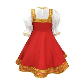 2-8Y Çocuk Kız Rus Geleneksel dans kostümü Cadılar Bayramı Cosplay Şenlikli Parti Kıyafet Rus süslü elbise Başlığı İle