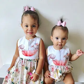 2020 paskalya tavşanı Tavşan Giysileri Yenidoğan Çocuklar Bebek Kız Kardeş Eşleştirme Kıyafetler Çiçek Romper Elbise Seti