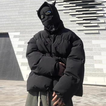 2022 Kış Ceket Erkekler Hip Hop Parka İskelet Nakış şeytan Boynuzu Kirpi Ceketler Gotik Harajuku Kalın Sıcak Palto Dış Giyim