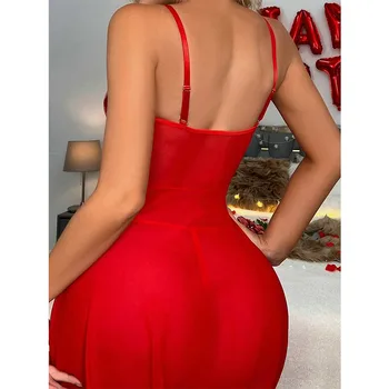 2022 seksi Dantel Seksi büyük kırmızı gecelik Pijama İki Parçalı Takım Elbise Bayanlar Üniforma Günaha Kayış Gecelik Perspektif İç Çamaşırı