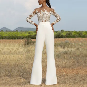 2022 Yeni Kadın Zarif 2 Parça Set Seksi Moda İçi Boş Dantel-up Ceket + Beyaz Flare pantolon Sevgiliye Balo Akşam Kadın Takım Elbise