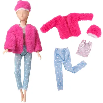 30Cm Barbie Moda Giyim Mont Peluş Üstleri Pantolon Bere Günlük Giyim İçin 11.8 İnç Belden oyuncak bebekler Kızlar Çocuklar Hediyeler