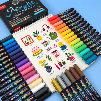 36 Renkler Akrilik Boya İşaretleyiciler Fırça Kalemler Kumaş Kaya Boyama Kalem Seramik Cam Tuval DIY Kart Yapımı Sanat Malzemeleri