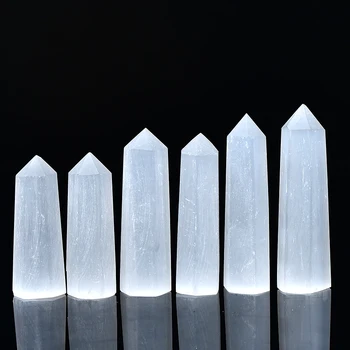 50-80 mm Doğal Beyaz Selenit Kristal Altıgen Prizma Doğal Kuvars Asa Enerji Alçı Kule Ev Mobilya Dekor Hediye Gül