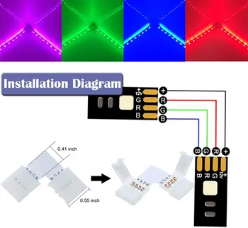 5050 4pin RGB LED Şerit Uzatma Kablosu Konektörü L Şekli 4pin 10mm Sağ Açı Köşe Lehimsiz Konnektör