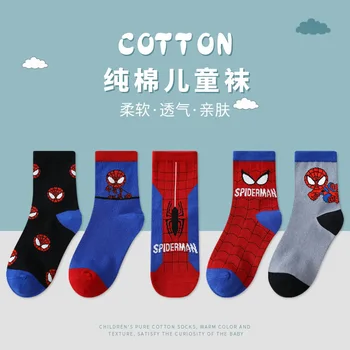 5Pairs Disney Bebek Çorap Örümcek Adam karikatür anime pamuk Erkek tüp çorap çocuk Sonbahar kış çorap Çocuk çorap Boyutu 0-12 Y