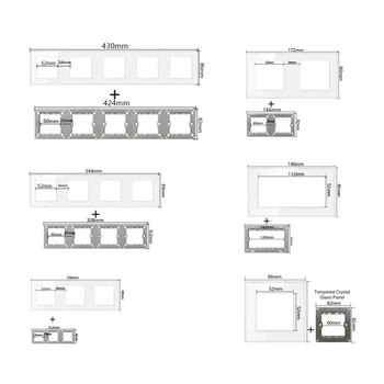 AB / FR / Evrensel Std 52 * 52mm Anahtarı ve Soket Modüler Beyaz Temperli Cam Panel Alev Pozisyon Değişimi Ücretsiz Kombinasyon DIY