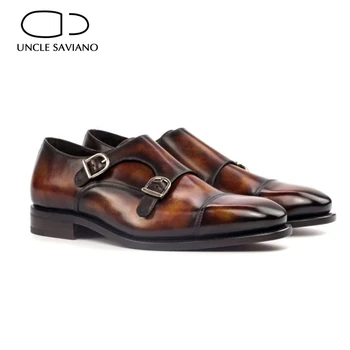 Amca Saviano Çift Keşiş Kahverengi Toka Kayış Erkek Ayakkabı Katı Moda Lüks Tasarımcı Hakiki Deri En Iyi Erkek El Yapımı Ayakkabı
