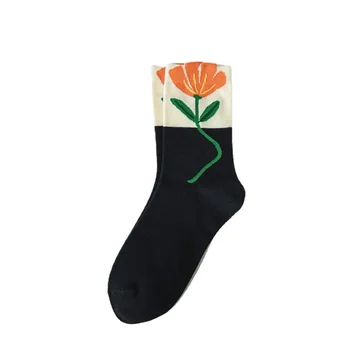 Anewmorn Sıcak Satış Kadın Çorap Harajuku Yaratıcı Çiçek Çiçek Lale Baskı Pamuk Çorap Nefes Rahat Kadın komik çoraplar