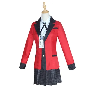 Anime Kakegurui Cosplay Jabami Yumeko Kostümleri Tam Set Japonya Okul Kız Üniforma Ceket + Gömlek + Etek + Çorap + Kravat Peruk C88132AD
