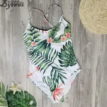 Anne Kızı Eşleşen Kız Bayan 1 Parça palmiye yaprakları Mayo Mayo bikini seti