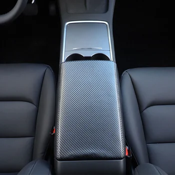 Araba Merkezi Konsol Kolçak Kutusu Pad Karbon Fiber Stil Araba Kol Dayama Kutusu Koruyucu kol kapağı Aksesuarları Tesla Modeli Y Modeli 3