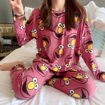 Bahar Pijama kadın Uzun kollu İki parçalı Set Süt İpek İnce Kesit Nefes Öğrenci Ev Giysileri Pijama Kadın Seti
