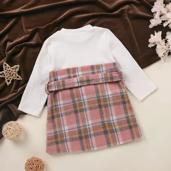 Bebek Kız Elbise Yeni Sonbahar Kış Uzun Kollu Kemer Ekose Rahat Prenses Ekose Elbiseler Parti Ruffles Bebek Çocuk Giyim