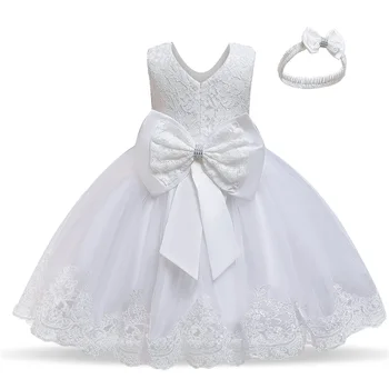 Bebek Kız Noel Elbiseler Toddler Kız Parti Dantel Prenses Çocuk Giyim Çocuk Kız 12M 2 3 4 5 Yıl Elbise Maç Kafa Bandı