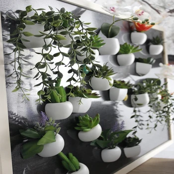 Buzdolabı Mıknatısları Saksı Yapay Yeşil Etli Bitkiler Bonsai Seti Sahte Çiçek Vazo Hatıra Tahta Manyetik Çıkartmalar