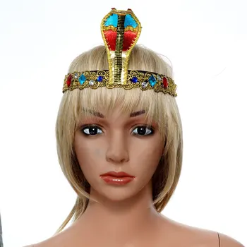 Cadılar bayramı Mısır Kleopatra Başlığı Taç Yılan Kafa Şapkalar Altın Boncuklu Püskül Kafa Firavun Cosplay Kostüm Aksesuarları