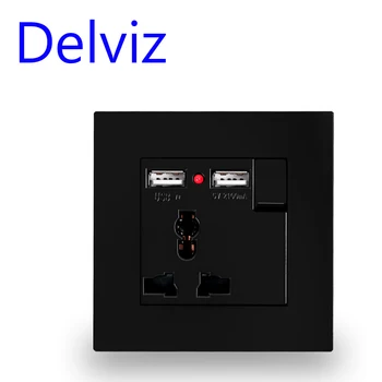 Delviz Duvar Priz Evrensel 3 Delik, çift USB Şarj Bağlantı Noktası, AC 110~250 V 13A, LED göstergesi, AB Standart USB Anahtarlı Çıkış