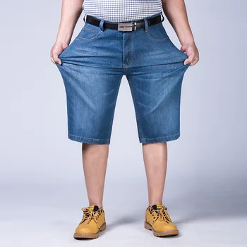 Denim Şort Erkekler Yaz Kısa Kot Artı Boyutu 44 46 48 50 52 150 KG Erkek Yüksek Belli Ince Homme Elastik Gerilmiş Yarım Pantolon