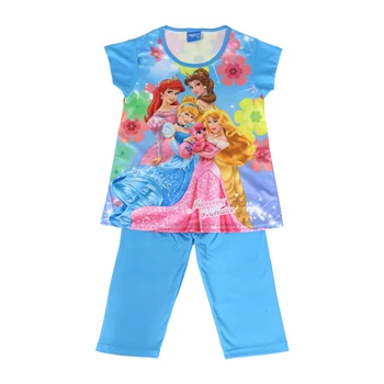 Disney Kız Setleri 2021 Yaz Yeni Çocuk Kıyafetleri çocuk giyim Kısa Kollu + Pantolon Pijama Takım Rapunzel Ariel 3-8 Y