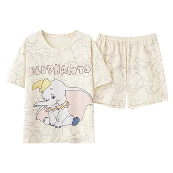 Disney M-3XL Artı Boyutu Pamuk Baskı Dumbo Sevimli Kawaii Pijama Setleri Bayan Kıyafetler Yaz Kısa Kollu üst ve şortlar Bayan Takım Elbise