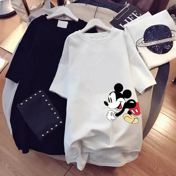 Disney Mickey Mouse T-shirt Yaz Karikatür Orta uzunlukta kısa kollu tişört kadın Yeni Mickey Gevşek Büyük Boy Yarım kollu Üst