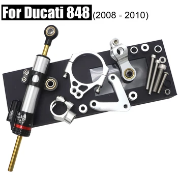 Ducati 848 için CNC Direksiyon Amortisör Sabitleyici w / Braketi Seti Saftety Kontrol Kiti 2008-2010 Anodize Motosiklet Parçaları Aksesuarları
