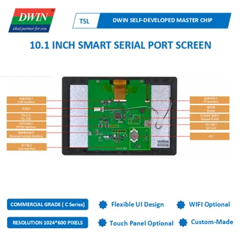 DWIN 10.1 İnç 1024xRGBx600 HMI LCD Ekran 16.7 M IPS, Arduino, Kabuk Konformal Ceket Modülü RTC Arayüzü DMG10600T101_A5W
