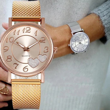 En Moda Kadın Saatler Bayanlar İzle Gümüş Kalp Arama Silikon Örgü Kemer kol saati Reloj Mujer Montre Femme kadın İzle