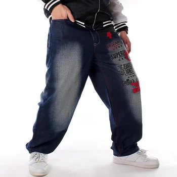 Erkek Kot Pantolon Gevşek Streetwear Hip Hop Rahat Kaykay Kot Mektup Nakış şalvar kot Pantolon Erkekler Artı Boyutu Pantolon