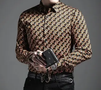 Erkek Uzun kollu Gömlek, Yaz ve Sonbaharda Yeni Trend, Uzun kollu Rahat Düğmeli Gömlek, İnce Hafif Lüks Mektup baskılı bluz