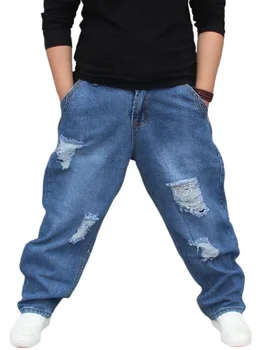 Erkekler Düşük Bırak Crotch Baggy Gevşek Yama Kot Streetwear Pantolon Kişilik Kot Kovboy Çapraz Pantolon Boyutu 29-42