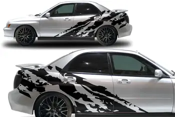 Fabrika El Sanatları Shred Yan Grafik Seti 3M Vinil Çıkartması Wrap ile Uyumlu Subaru Impreza WRX STI 2002-2007-Mat Siyah