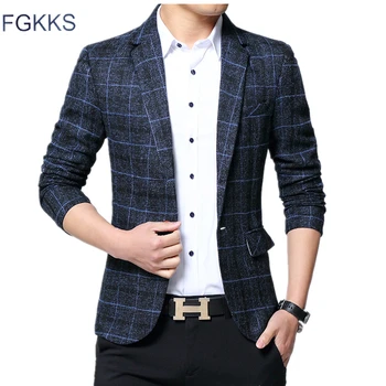 FGKKS Moda Marka erkek Takım Elbise Ceketler Sonbahar Slim Fit Bir Düğme Takım Elbise Blazer Moda Yeni Şık Resmi İngiltere Takım Elbise Ceketler
