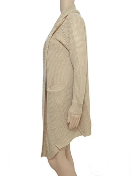 Fitshinling Moda Kış Hırka Kadın Ceket Giyim Bohemian Cepler Örme Kazak Uzun Hırka Kadın Giyim Haki