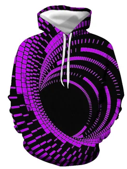 Geometrik 3D Grafik Vertigo Hipnotik 3D Baskı Hoodies Moda Rahat Uzun Kollu Kazak Tişörtü