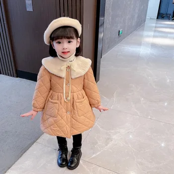Hafif Kızlar pamuklu ceket Sonbahar Kış Ayrılabilir Kürk Yaka Bebek Çocuk Dış Giyim Ceket Kore Tarzı Tek Göğüslü Palto