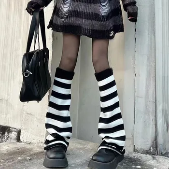 Harajuku Y2k kız Rahat çizgili Alevlendi örgü bacak ısıtıcıları kadın gevşek sıkı diz yüksek çizmeler kapak çorap Japon tarzı