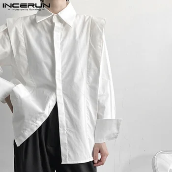 INCERUN Üstleri 2022 Kore Tarzı erkek Bluz Düz Renk Rahat Şık Erkek Casual Streetwear Tüm Maç Basit Gömlek S-5XL