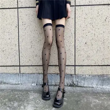 Japon Aşk Kalp Baskılı Diz Üstü Çorap Kolej Tarzı kadın Yaz Ultra ince Şeffaf Çorap Moda