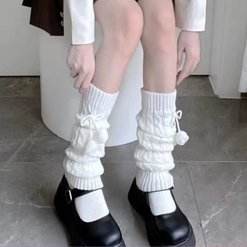 Japon Lolita Tatlı Kız bacak ısıtıcısı Örgü Çorap Yün Topu Örme ayak koruyucu Cosplay Kadın Sonbahar Kış Punk Y2k Çorap