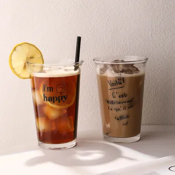 Japon ve Kore Ins Tarzı Cam İçecek Süt çay bardağı Buz Latte Soğuk Ekstraksiyon Kahve Fincanları Internet Ünlü Kahvaltı Saman