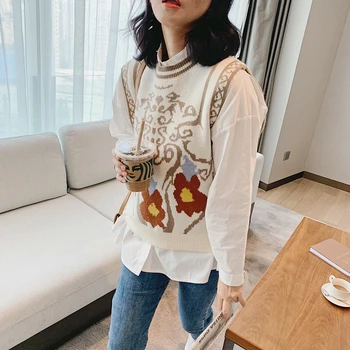 Kadın Bahar Yelek Ekose Ceket Sıcak Yelek Kadın Kazak Üst Kore Moda Stil Ceket Elbise Za Kolsuz Bodywarmer
